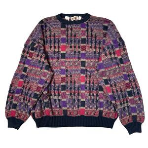 Vintage Pronto Uomo Knit Sweater Mens XL Geometric Colorful Italian Linen Coogi